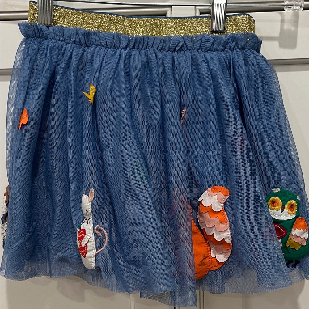 Blue Tulle Skirt with Embroidered Animals